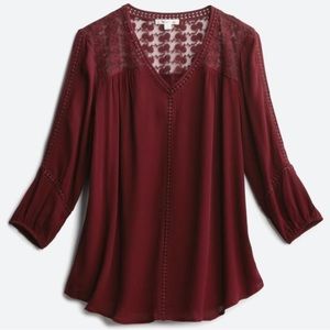 JohnPaulRichard burgundy 3/4 sleeve blouse - size L